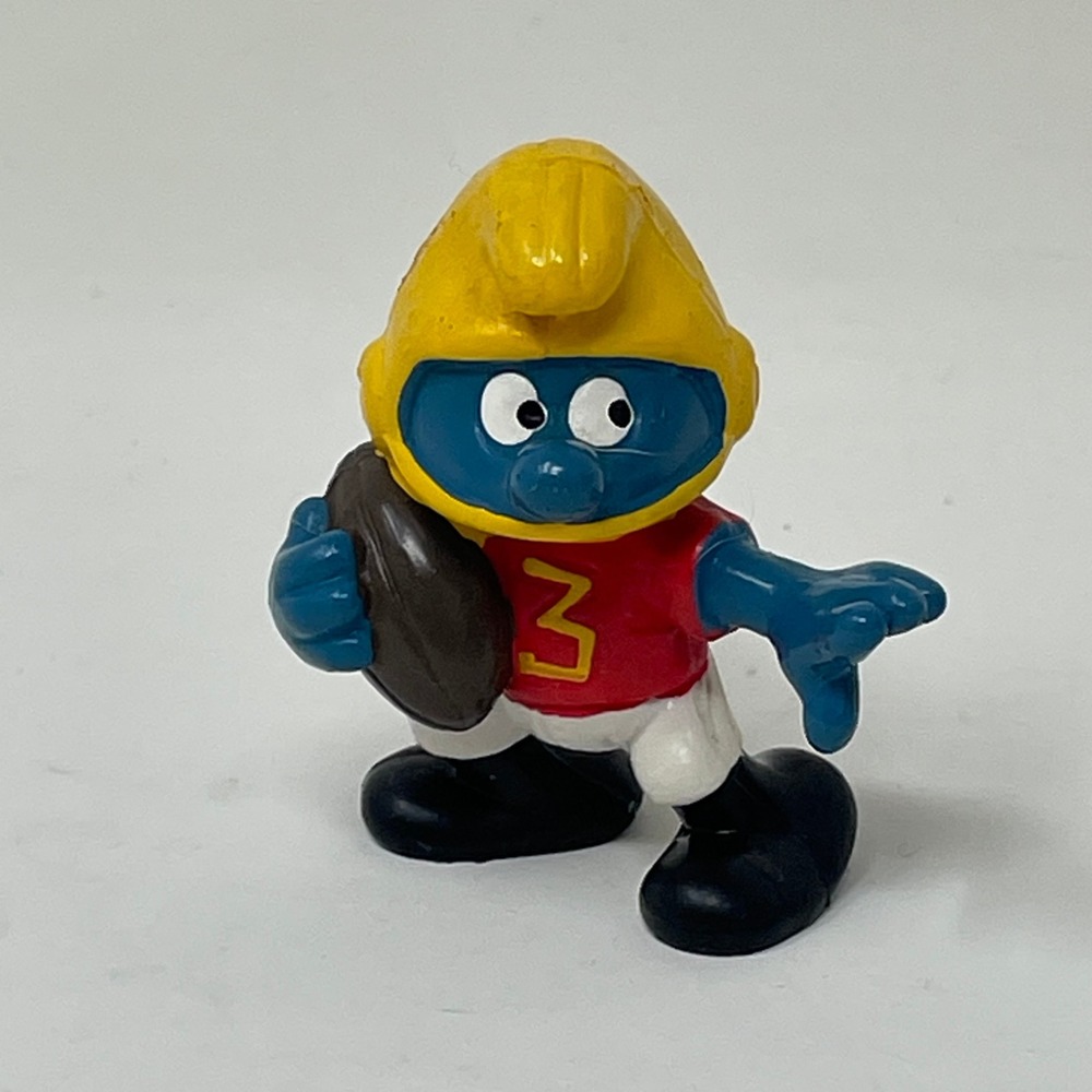 Vintage 1980 Schleich Peyo Smurf Football Player PVC Figure Red Jersey #3 Toy